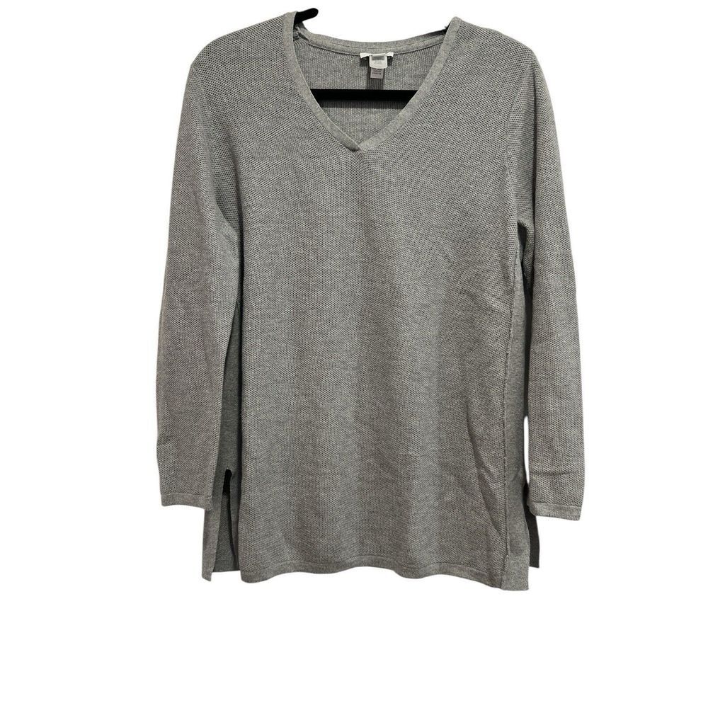 J. Jill Long Sleeve Knit Textured Pullover Sweater Size M Gray Wool Silk